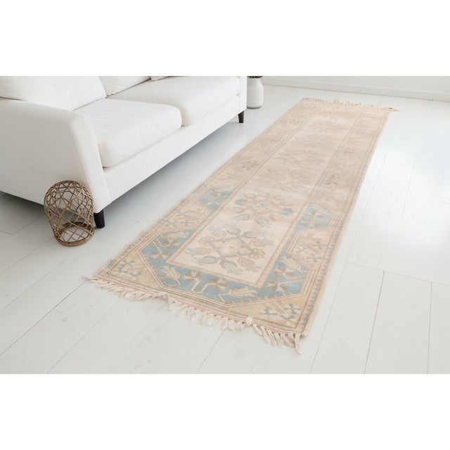 Mid 20th Century Muted Cream & Soft Aqua Floral Rug For Sale - Image 9 of 10