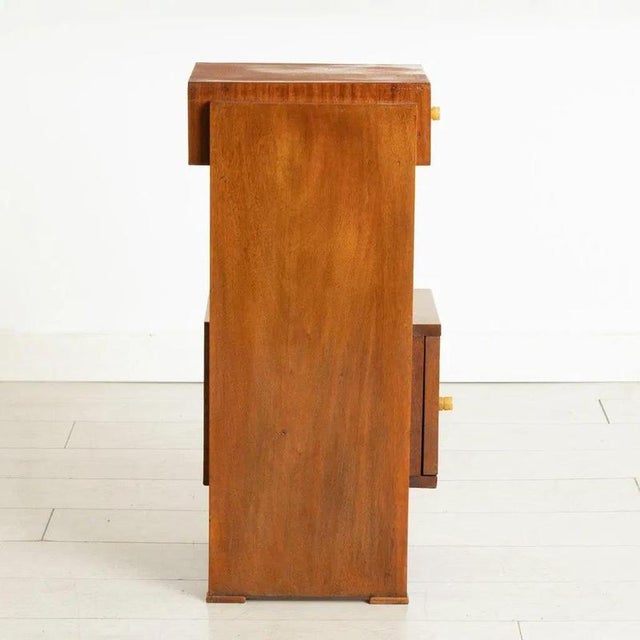 1930s British Art Deco Walnut Bedside Cabinet with Bakelite Handles, 1930 For Sale - Image 5 of 7