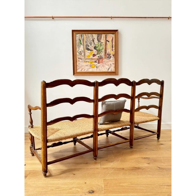 French Provincial Rush Seated Bench, 19th Century For Sale - Image 6 of 10