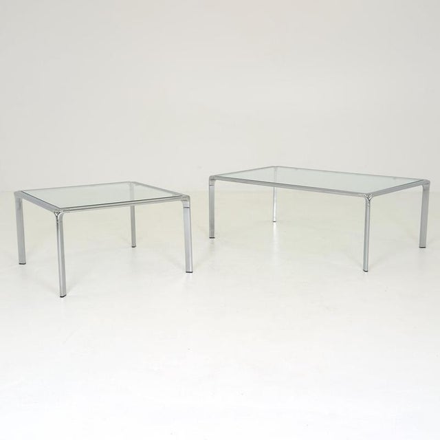 Mid-Century Modern Italian Bauhaus Coffee Tables in Chrome and Thick Glass, 1980s, Set of 2 For Sale - Image 4 of 18