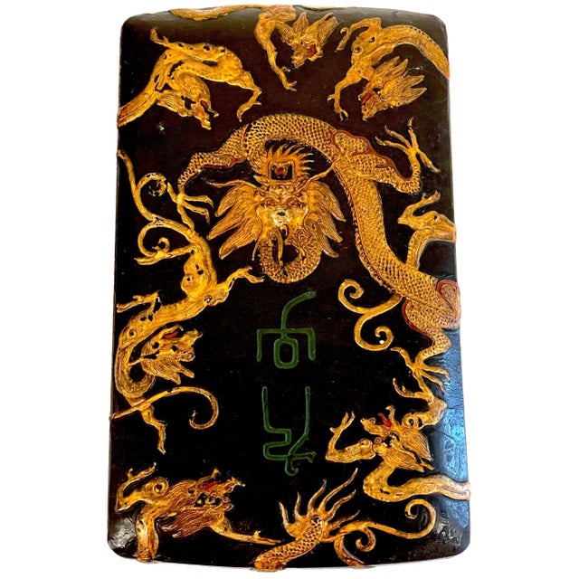 19th C. Chinese Lacquered & Polychromed Scholars Block/Paperweight & Custom Box For Sale - Image 12 of 12