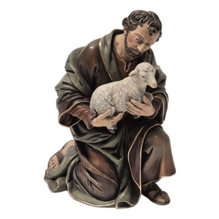 Kneeling Nativity Shepherd With a Lamb For Sale