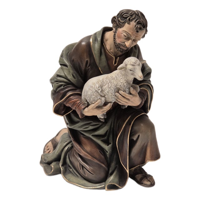Kneeling Nativity Shepherd With a Lamb For Sale