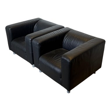 Club Chairs in Black Leather, Set of 2 For Sale