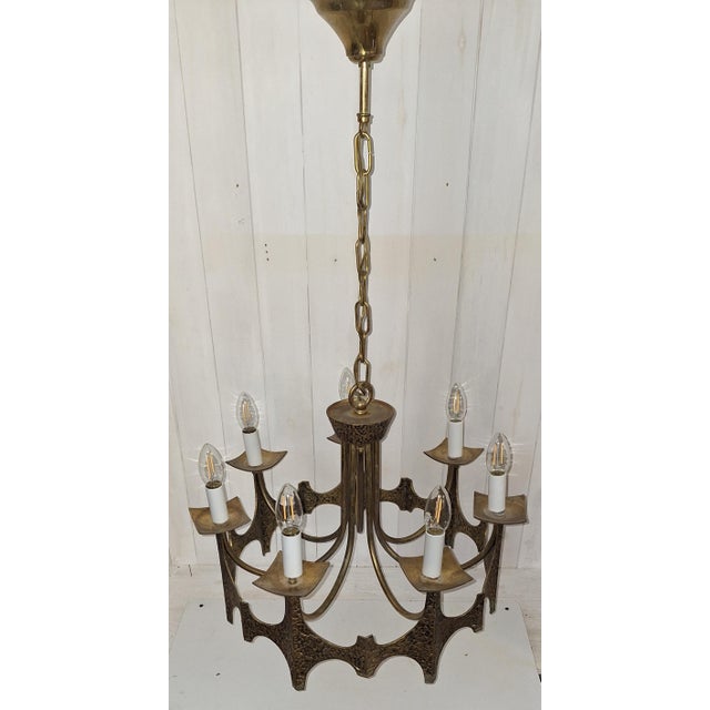 Brutalist 7-Light Chandelier in Bronze and Brass, 1960s For Sale - Image 4 of 6