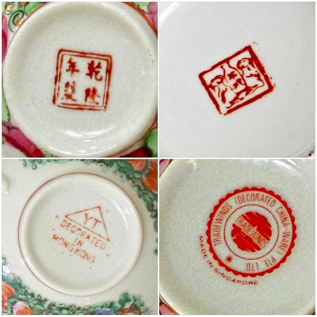 Vintage Large Chinese Famille Rose Medallions Set Salad Bowl, Oval Platter, Tea Cups & Saucers, Mini Sake/Rice Bowls Set - 19 Pieces For Sale - Image 11 of 13