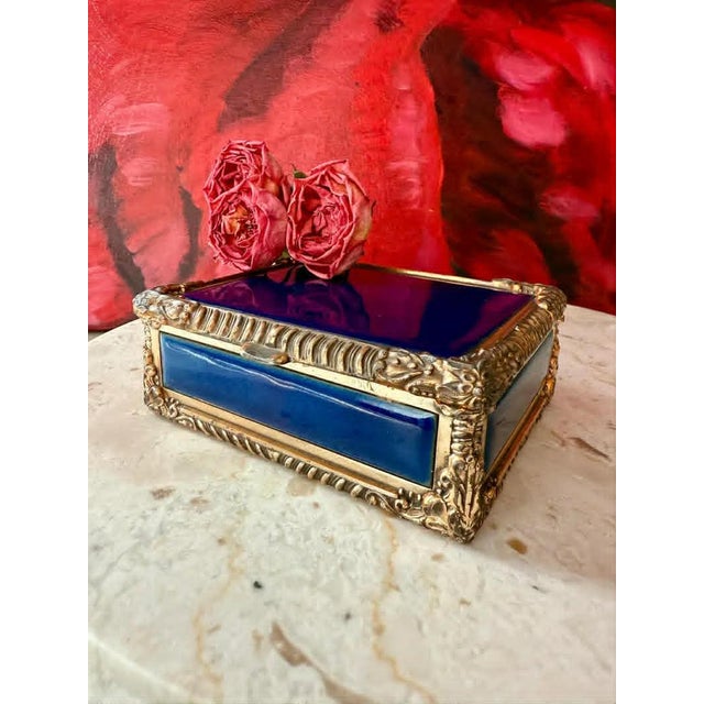 Paint Royal Bovano Italian Style Cobalt Blue Enamel Vintage Cigarette Case or Jewelry Box From the 1950s or 1960s For Sale - Image 7 of 12
