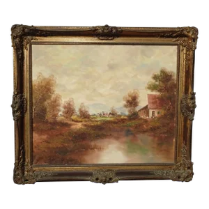 1950s Countryside Landscape Oil Painting Signed Messmer, Framed