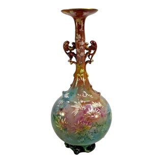 Vintage Lenox Art Deco Vase Iridescent Hand Painted Porcelain 16 in Wreath Mark For Sale