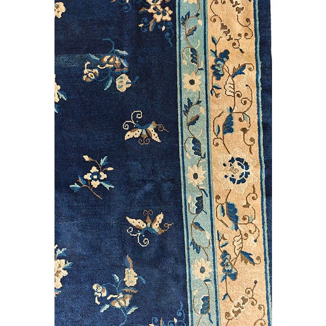 Chinese 1920s Blue Navy Floral Medallion Deco Oriental Antique Peking Chinese Rug For Sale - Image 3 of 10