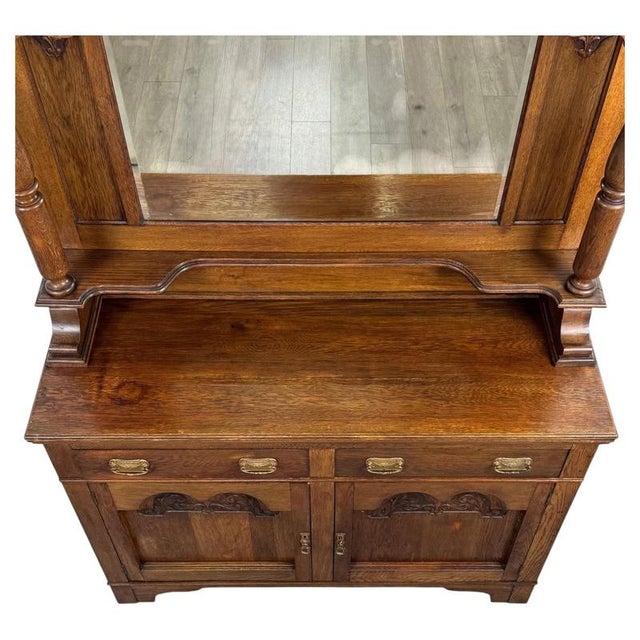 2000 - 2009 20th Century English Oak Mirror-Back Sideboard For Sale - Image 5 of 13