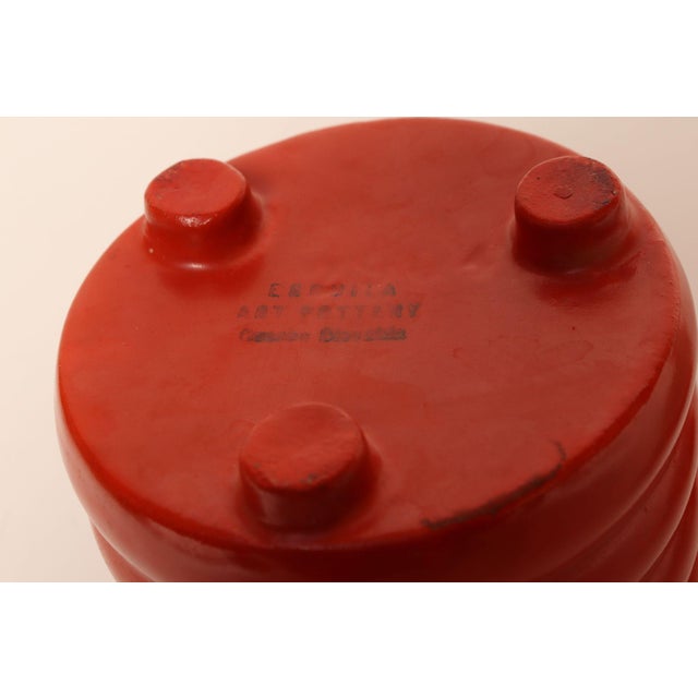 Vintage Czech Bohemian Orange Art Pottery Ribbed Lidded Canister by Erphila For Sale - Image 17 of 17