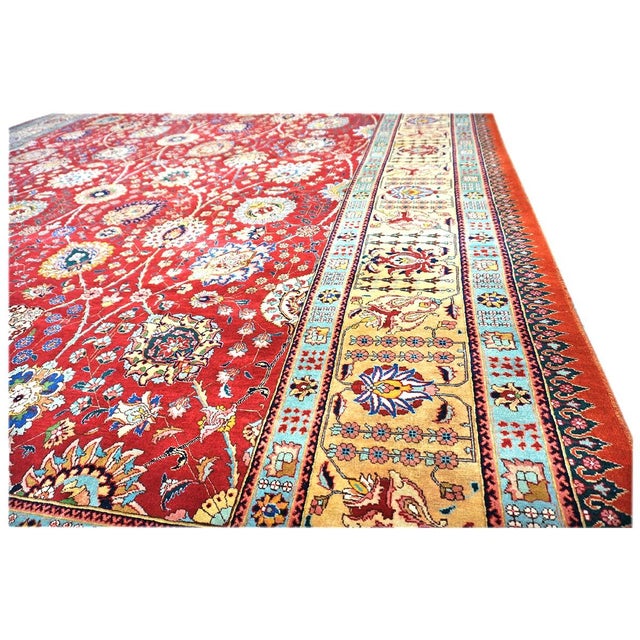 Antique Persian Tabriz Pahlavi Wool 10X13 Red, Ivory & Gold Handmade Area Rug #1142546 For Sale In Houston - Image 6 of 9