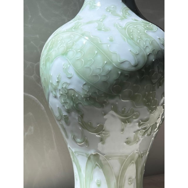 A Dragon Motif Porcelain Vase In Seafoam By Tozai, 20Th Century For Sale - Image 9 of 12