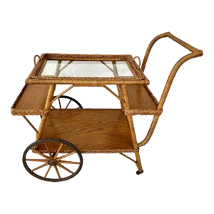 1910 Heywood Wakefield Wicker Bar/Tea Cart W/Removable Tray