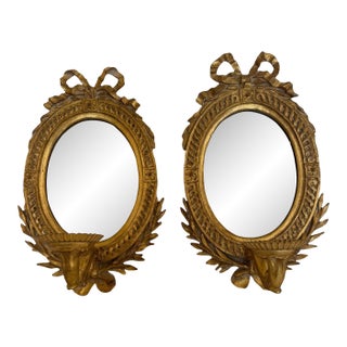 Giltwood Carvers Guild Oval & Mirrored Wall Candle Sconces-a Pair For Sale