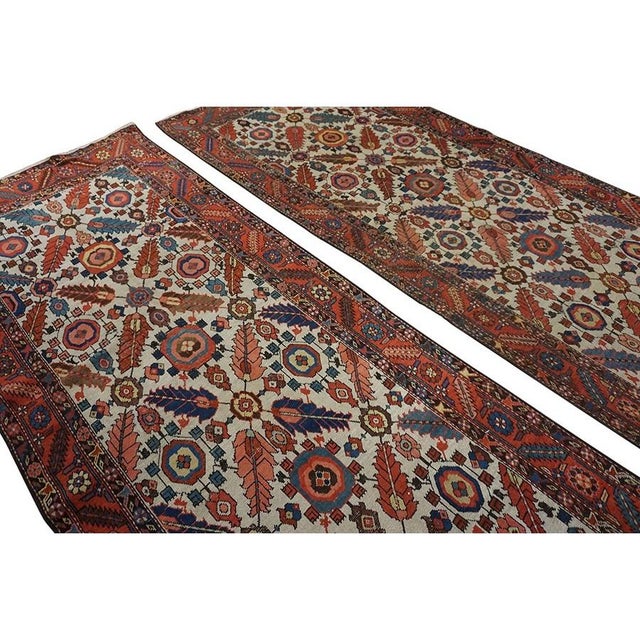 1880s Ivory Field Geometric Tribal Pair of n.w. Persian Bakshaiesh Runner Carpets Rug For Sale - Image 9 of 10