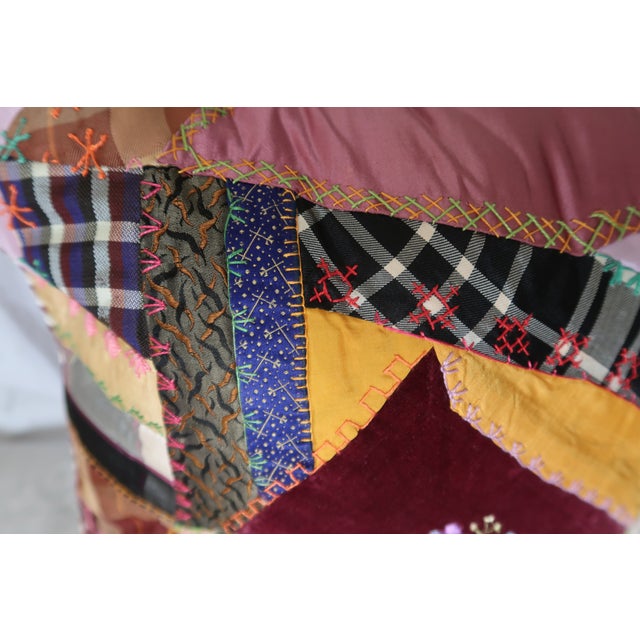 1870s Crazy Quilt Pillow 18 Inches 2 .... Great Colors For Sale In Detroit - Image 6 of 7