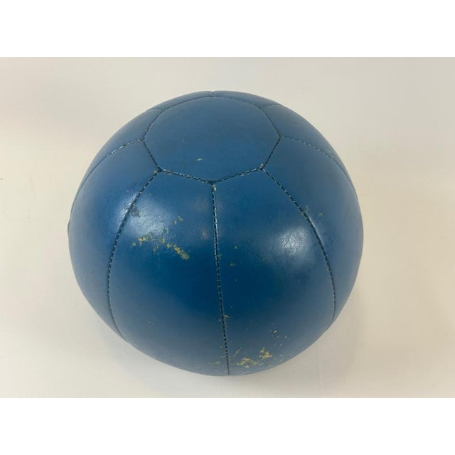 Vintage Blue Leather Medicine Ball, 1960s For Sale - Image 9 of 9
