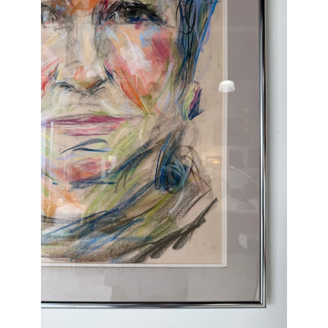 1990's Vintage Expressionist Woman Portrait Oil Pastel on Paper, Signed & Framed For Sale - Image 9 of 12