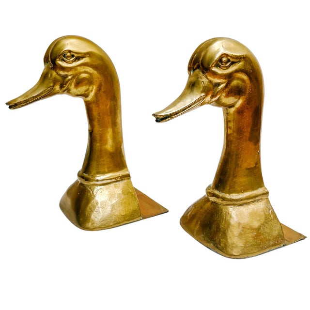Mid 20th Century Solid Brass Spanish Duck Head Bookends by Sarreid - A Pair For Sale In San Diego - Image 6 of 8