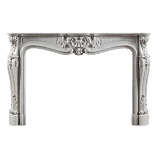 French Louis XV Rococo Style Carrara Marble Fireplace Surround For Sale