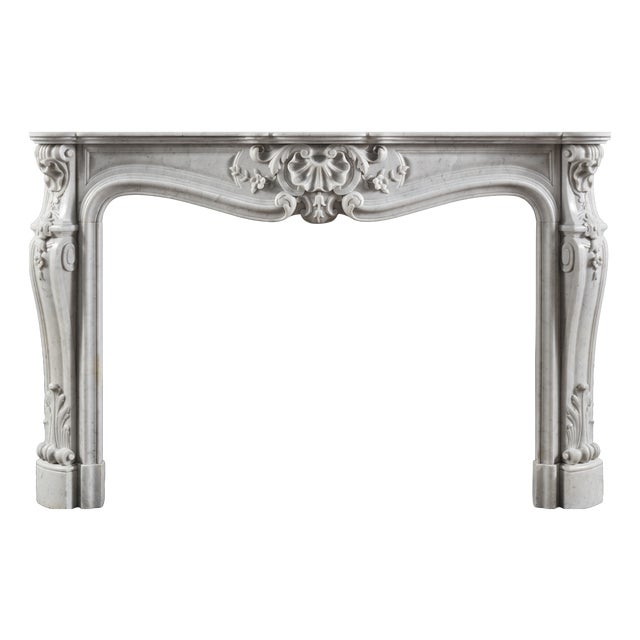 French Louis XV Rococo Style Carrara Marble Fireplace Surround For Sale