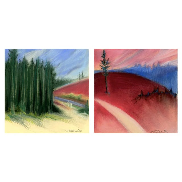 2020s Abstracted Landscape Original Pastel Drawing, Road to Logging Site For Sale - Image 5 of 5