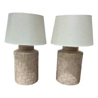 Basket-Weave Ceramic Table Lamps in the style of Tommaso Barbi, Italy, 1960s, Set of 2 For Sale
