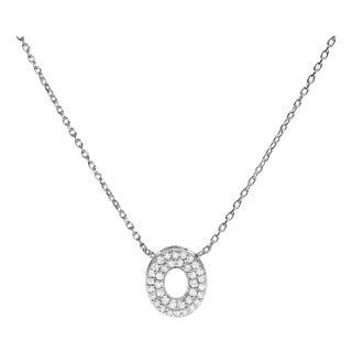 10K White Gold Diamond Accent "O" Initial Bubble Pendant Necklace For Sale