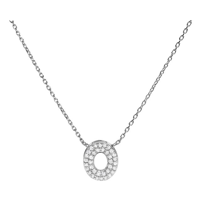10K White Gold Diamond Accent "O" Initial Bubble Pendant Necklace For Sale