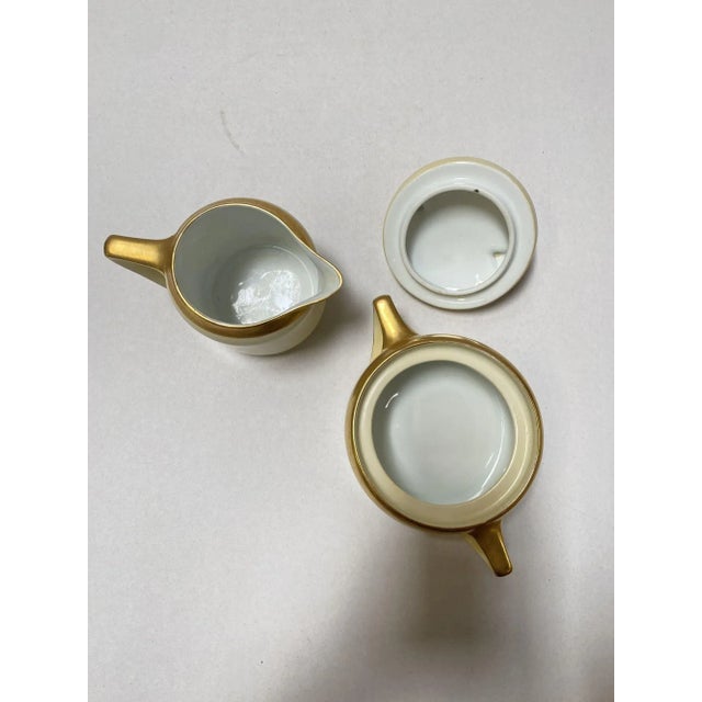 1920s Rosenthal Serb Bavaria Donatello Porcelain Creamer and Sugar Bowl With Gold Trim and Monogram For Sale - Image 4 of 5