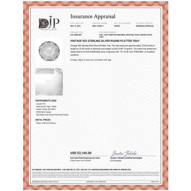 Early 20th Century Vintage 925 Sterling Silver Round Platter Tray For Sale - Image 5 of 5