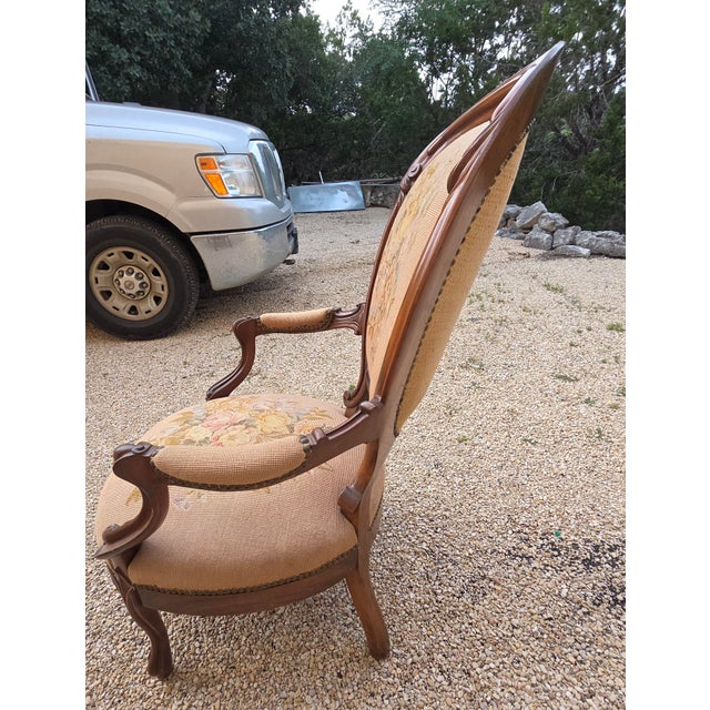 Victorian Floral Needlepoint Tapestry Covered Armchair For Sale In San Antonio - Image 6 of 12