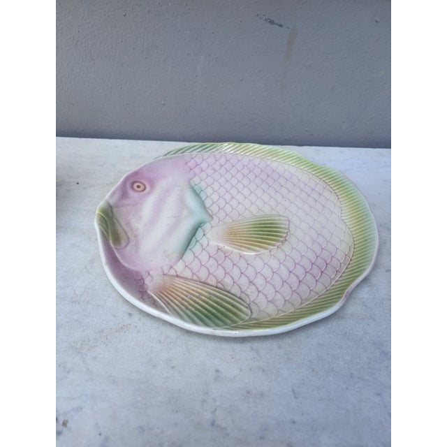 Mid-Century Majolica Fish Plate signed Salins Les Bains.