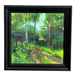 Late 20th Century Original Vintage Impressionistic Painting of a Forest Path