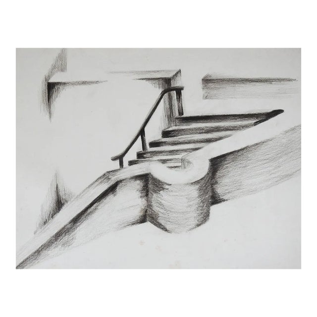 Late 20th Century Charcoal Architerural Staircase Drawing For Sale