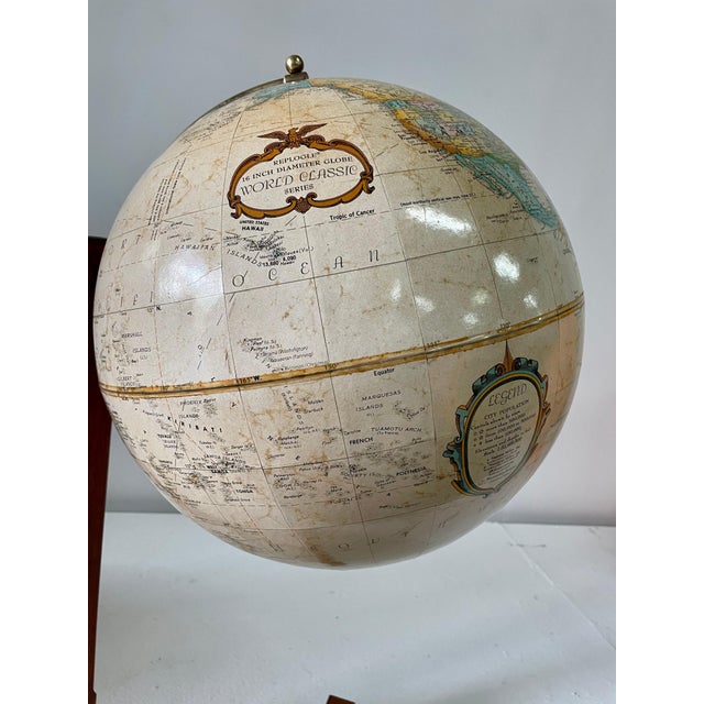 Extremely Rare Cantilevered Style Teak & Brass World Globe For Sale - Image 14 of 18
