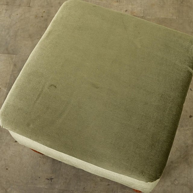 Wood French Art Deco Square Velvet Upholstered Footstool For Sale - Image 7 of 11