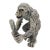 Vintage Italian Handmade Genuine Silver Chimpazee Monkey With Wooden Log Figurine For Sale