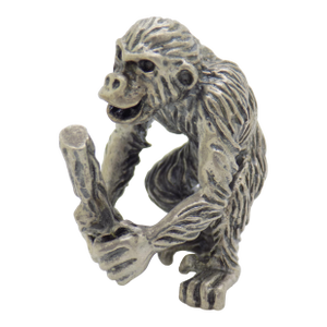 Vintage Italian Handmade Genuine Silver Chimpazee Monkey With Wooden Log Figurine