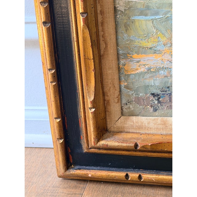 Wood Vintage Signed Impressionist Landscape Oil Painting With Figures in Gilt Wood Frame For Sale - Image 7 of 16