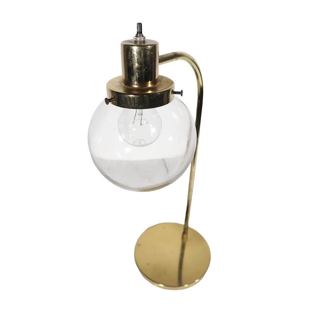Brass Post Modern Desk Table Lamp With Tinted Glass Ball Globe Shade C 1980's For Sale - Image 8 of 12