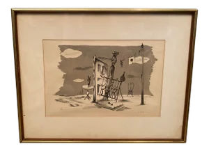 Vintage Surrealist Signed Lithograph by Karl Fortess