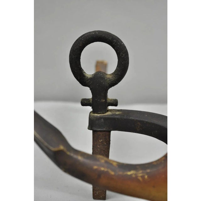 Brown Antique Nautical Figural Ship Anchor Brass Fireplace Andirons W/ Patina - A Pair For Sale - Image 8 of 12