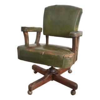 Antique US Military Swivel Desk Chair in Leather, 1940s For Sale