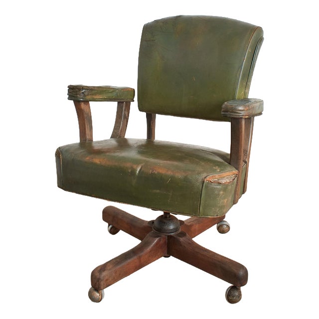 Antique US Military Swivel Desk Chair in Leather, 1940s For Sale