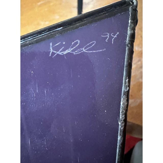 Vintage Post Modern Artist Signed Stained Glass Boxes on Iron Stands Pair For Sale - Image 4 of 4