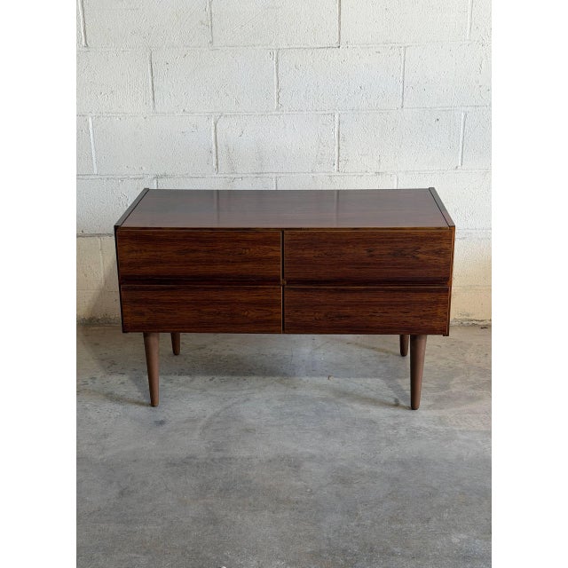 Brown Vintage Danish Modern Rosewood 4 Drawer Dresser Chest Mid Century Scandinavian Cabinet For Sale - Image 8 of 10