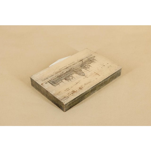 1950s Mid-Century Metal & Wood Budapest Parliament Cigarette Box For Sale - Image 5 of 13